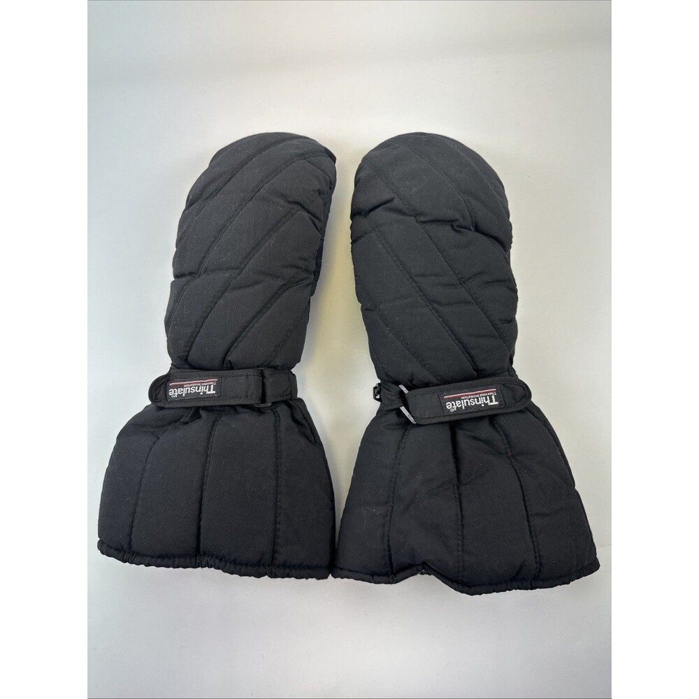 Thinsulate Long Mittens Black  Insulated Cow Leather Palms Adjustable Mens Large